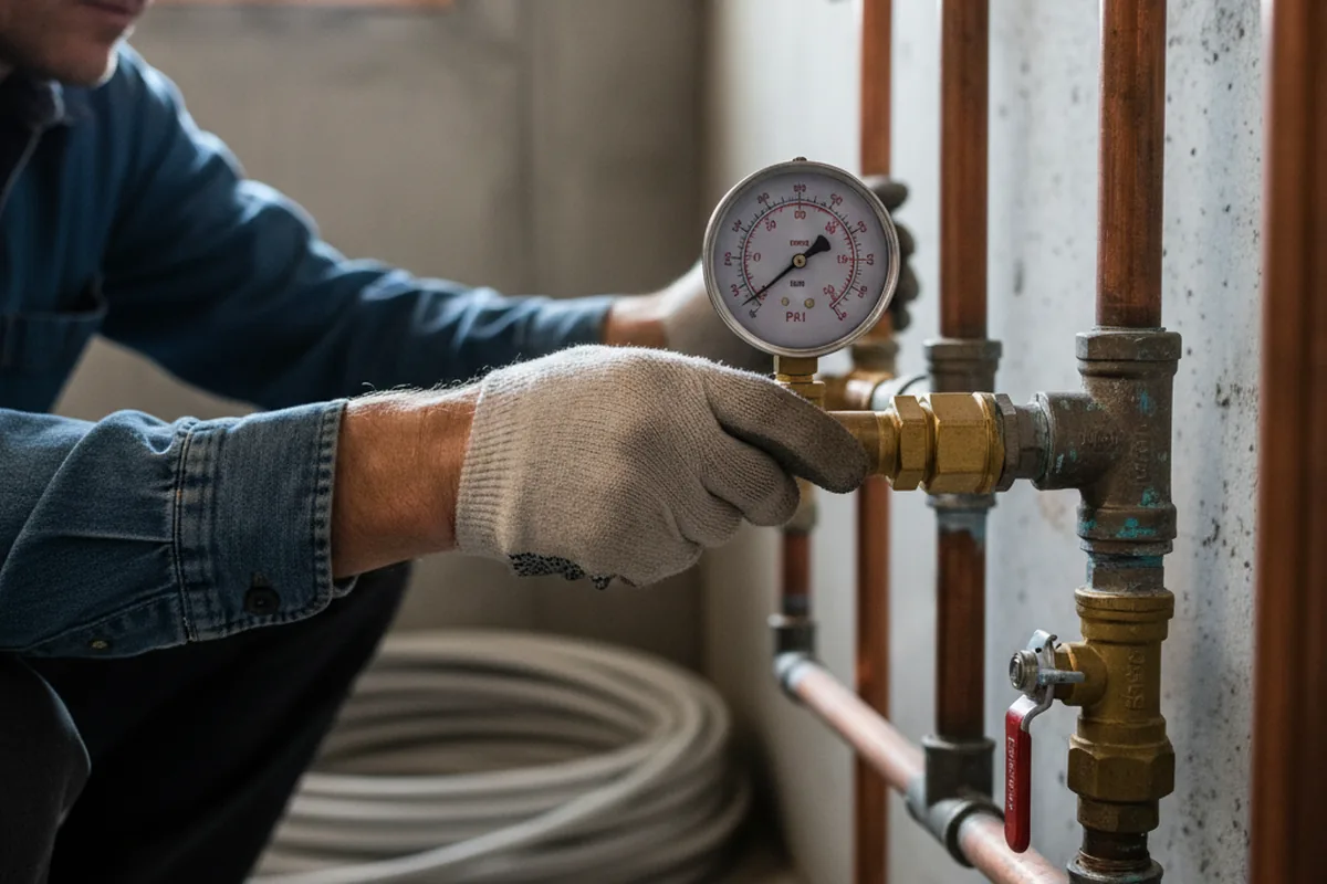 Pressure testing a repaired line during Water Line Repair in Tom Bean